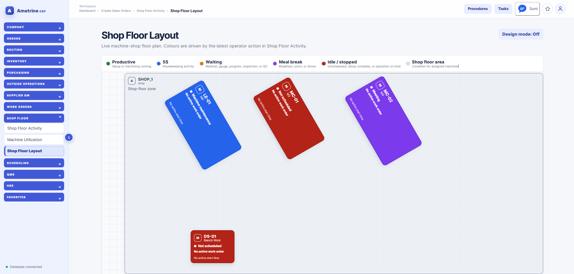 Ametrine Shop Floor Layout screen