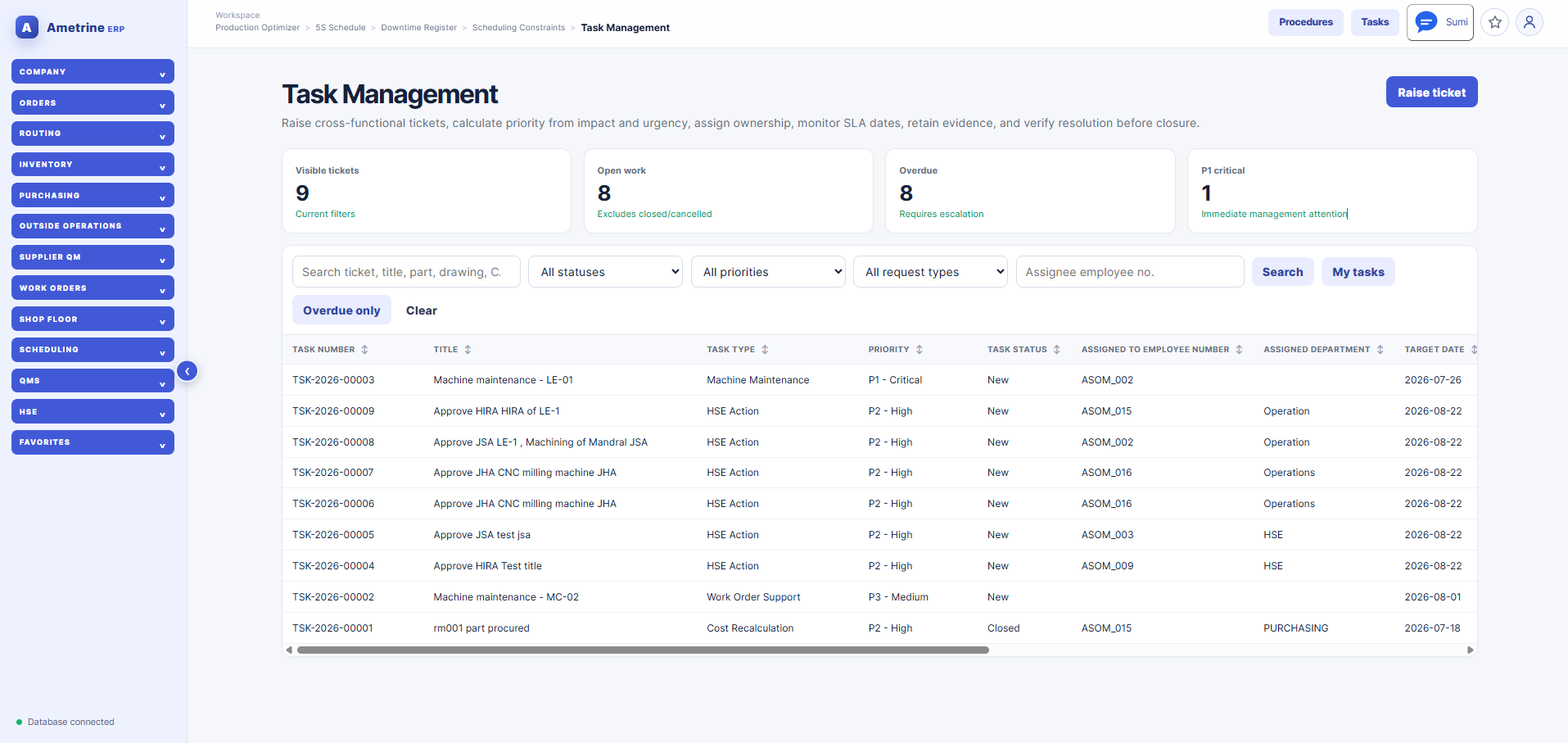 Ametrine Task Management screen